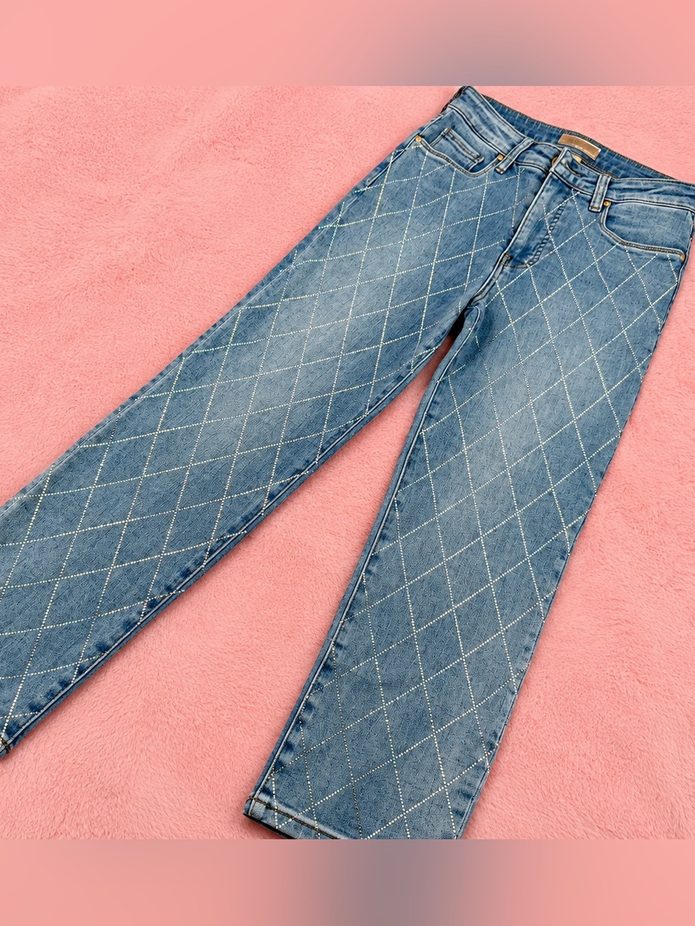 KUT From The Kloth Reese Rhinestone High Rise Straight Jeans Size 0